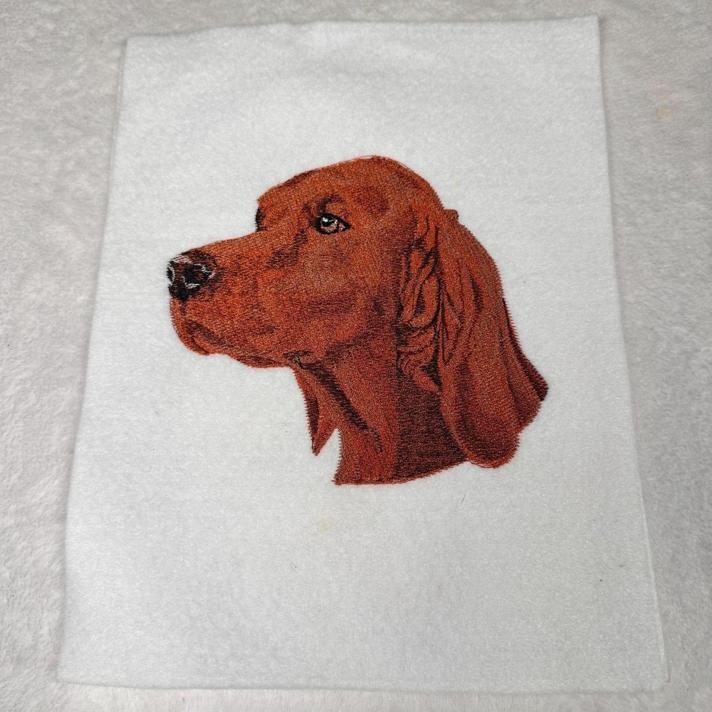 Setter Dog Portrait Irish Red Embroidered Quilt Square Fabric Vintage Handmade